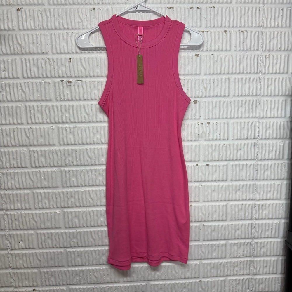 SKIMS Cotton Limited Edition Pink Ribbed Tank Mini Dress – Size M | NWT - Picture 2 of 9